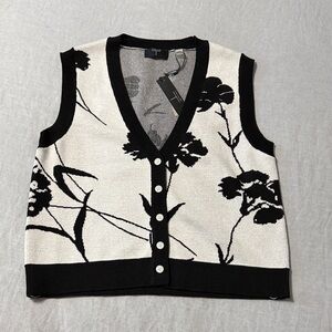 Tahari Black and White Floral Knit Vest